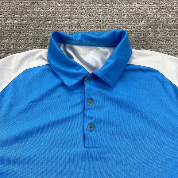 Nike Golf Shirt Men Small S Blue White Embroidered Back Collar Swoosh Fit Dry - Picture 2 of 9